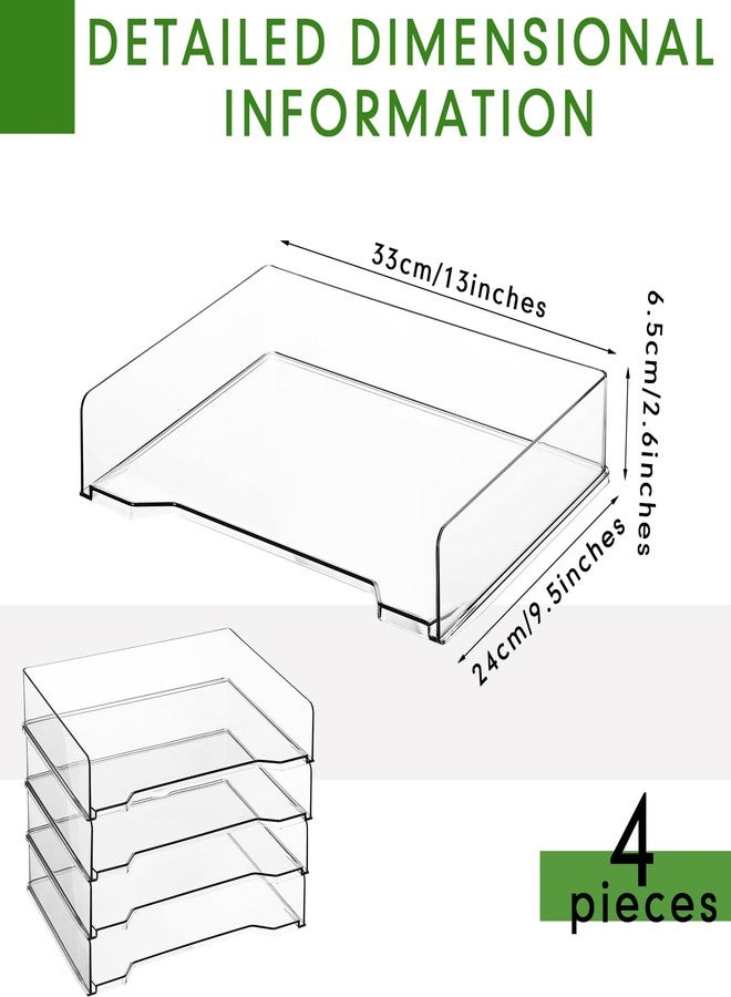 DoubleFill منظم مكتب بلاستيكي مستطيل الشكل قابل للتكديس من DoubleFill، 4 قطع، 13 × 9.5 × 2.6 بوصة، حامل ورق، صينية ملفات، رف ملحقات لأدراج مكتب سطح المكتب (شفاف) - Image 2
